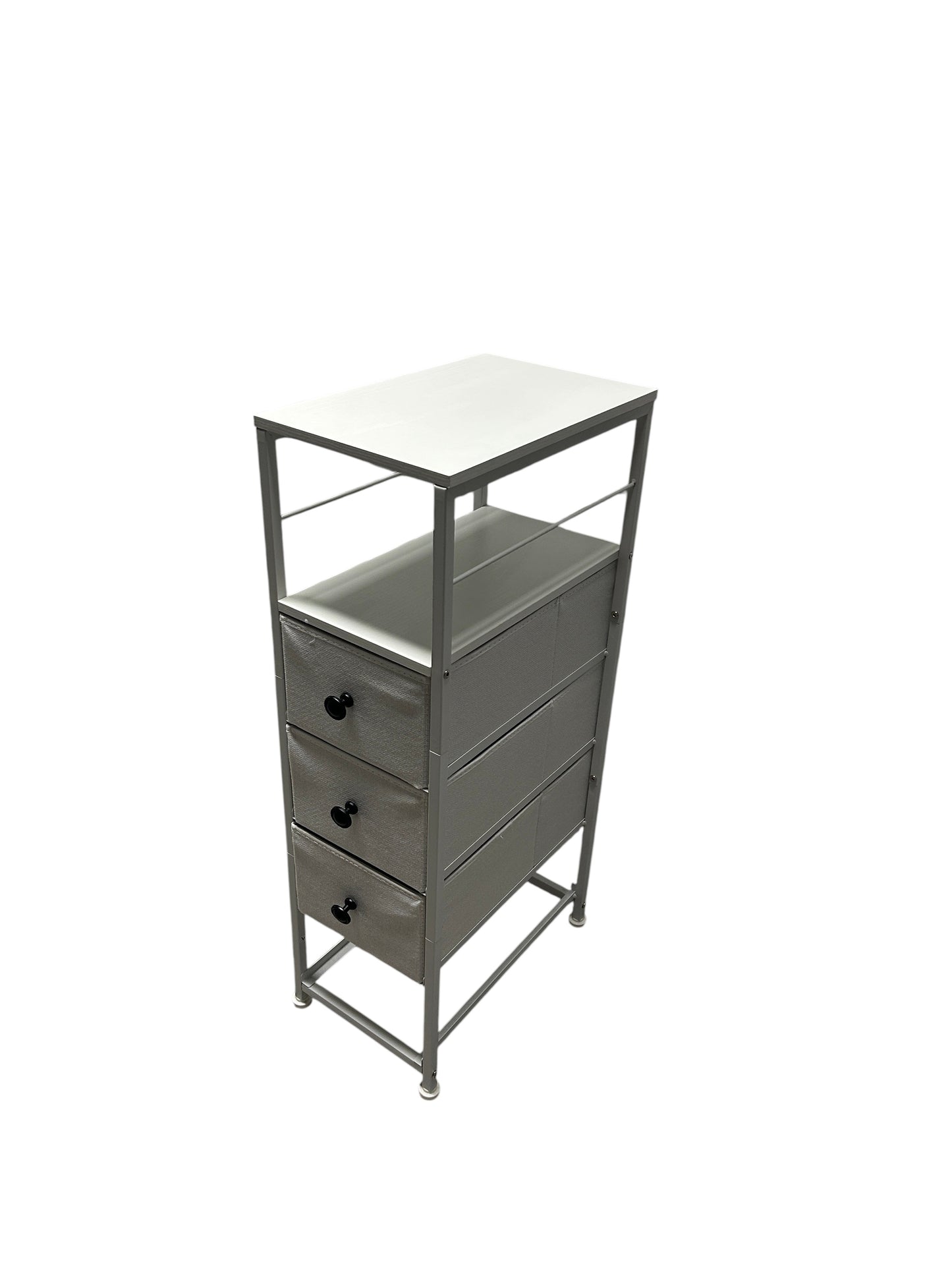White nightstand with 3 drawers.