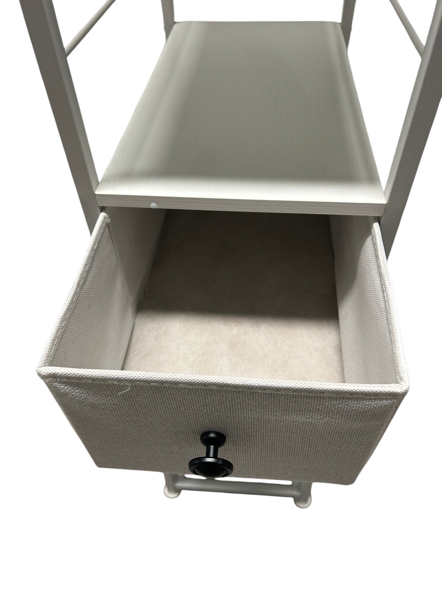 White nightstand with 3 drawers.