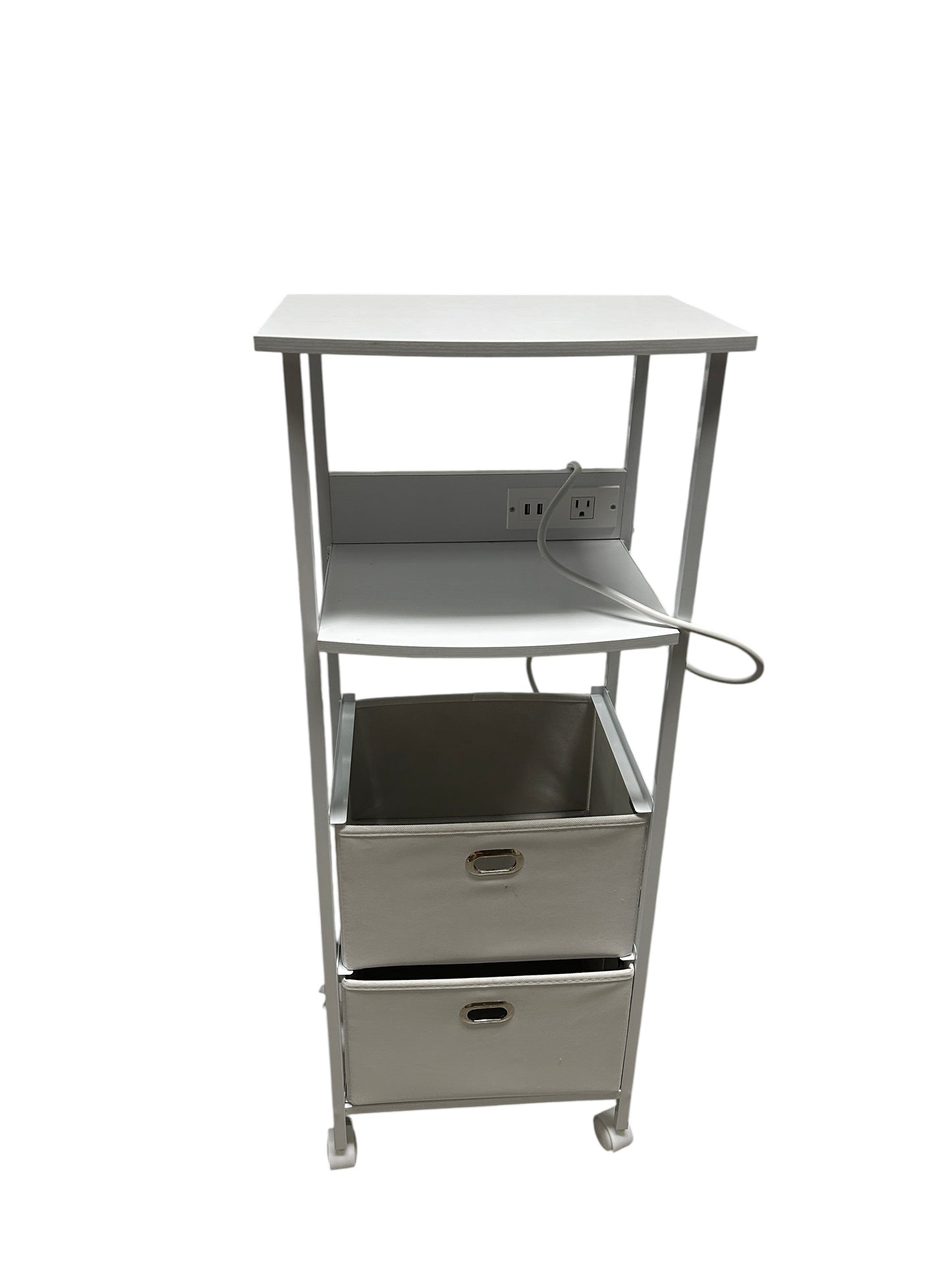Dormify white nightstand with 2 drawers and power outlets.