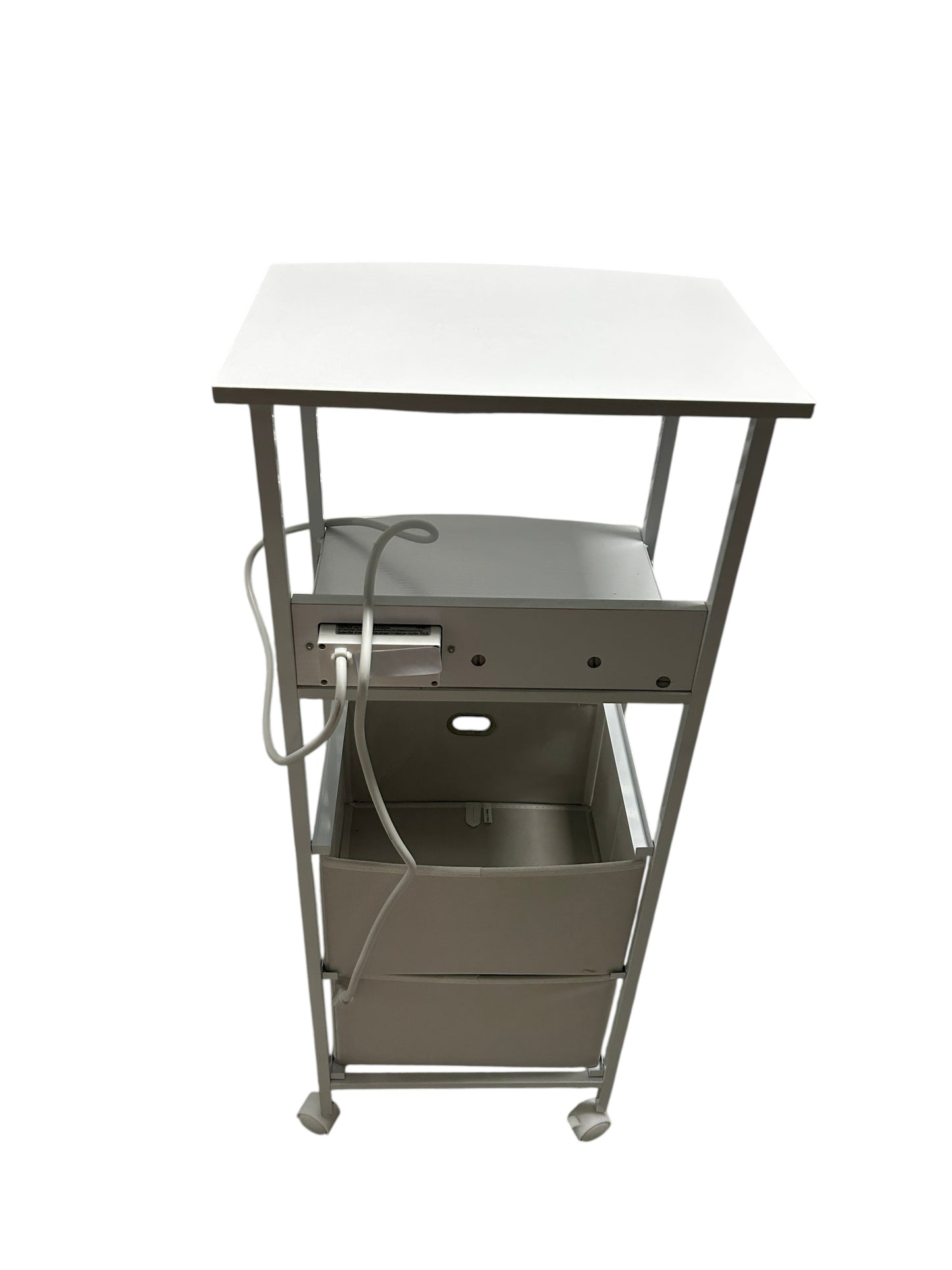 Dormify white nightstand with 2 drawers and power outlets.