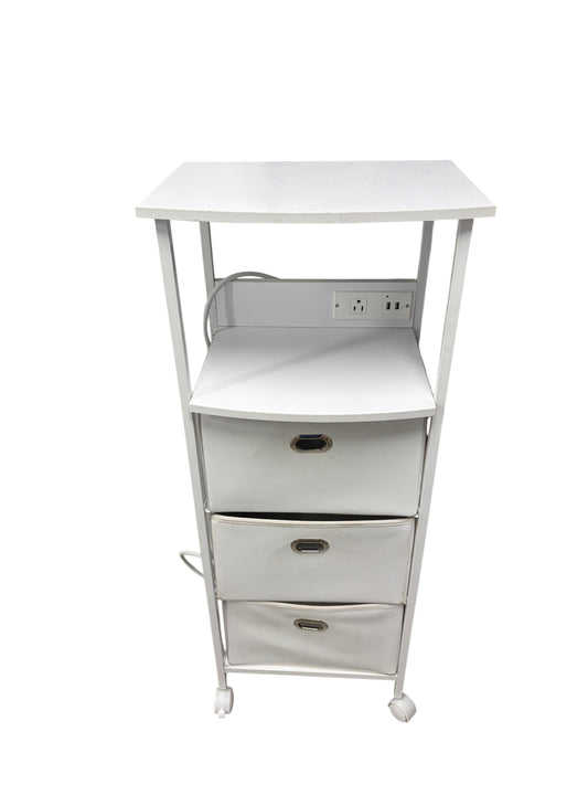 Dormify white nightstand with 3 drawers and power outlets.