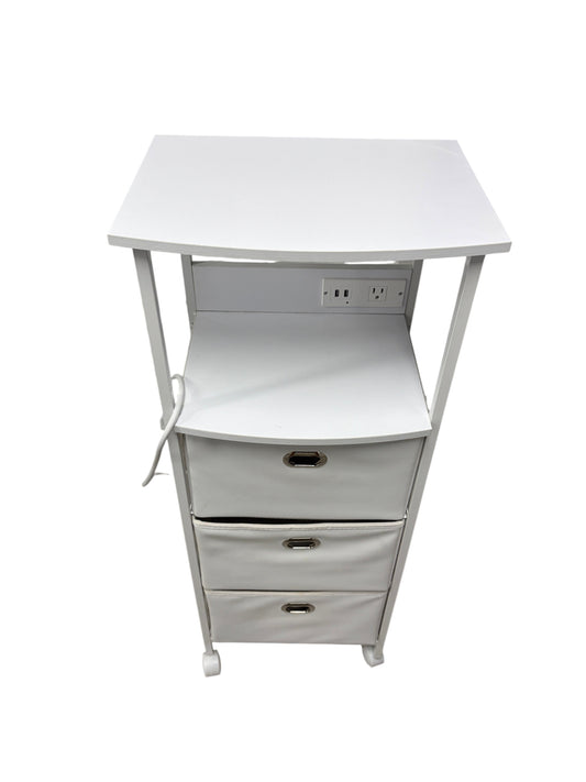 Dormify white nightstand with 3 drawers and power outlets.
