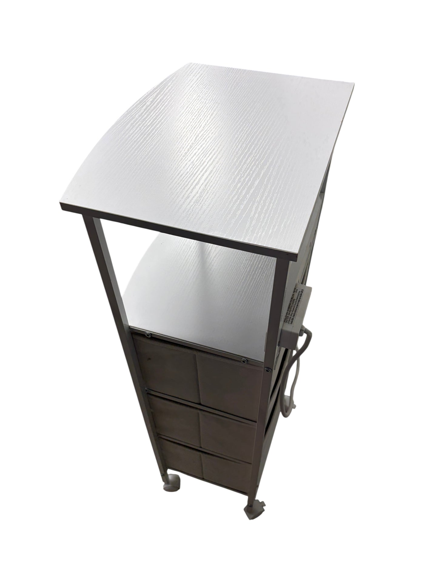 Dormify white nightstand with 3 drawers and power outlets.