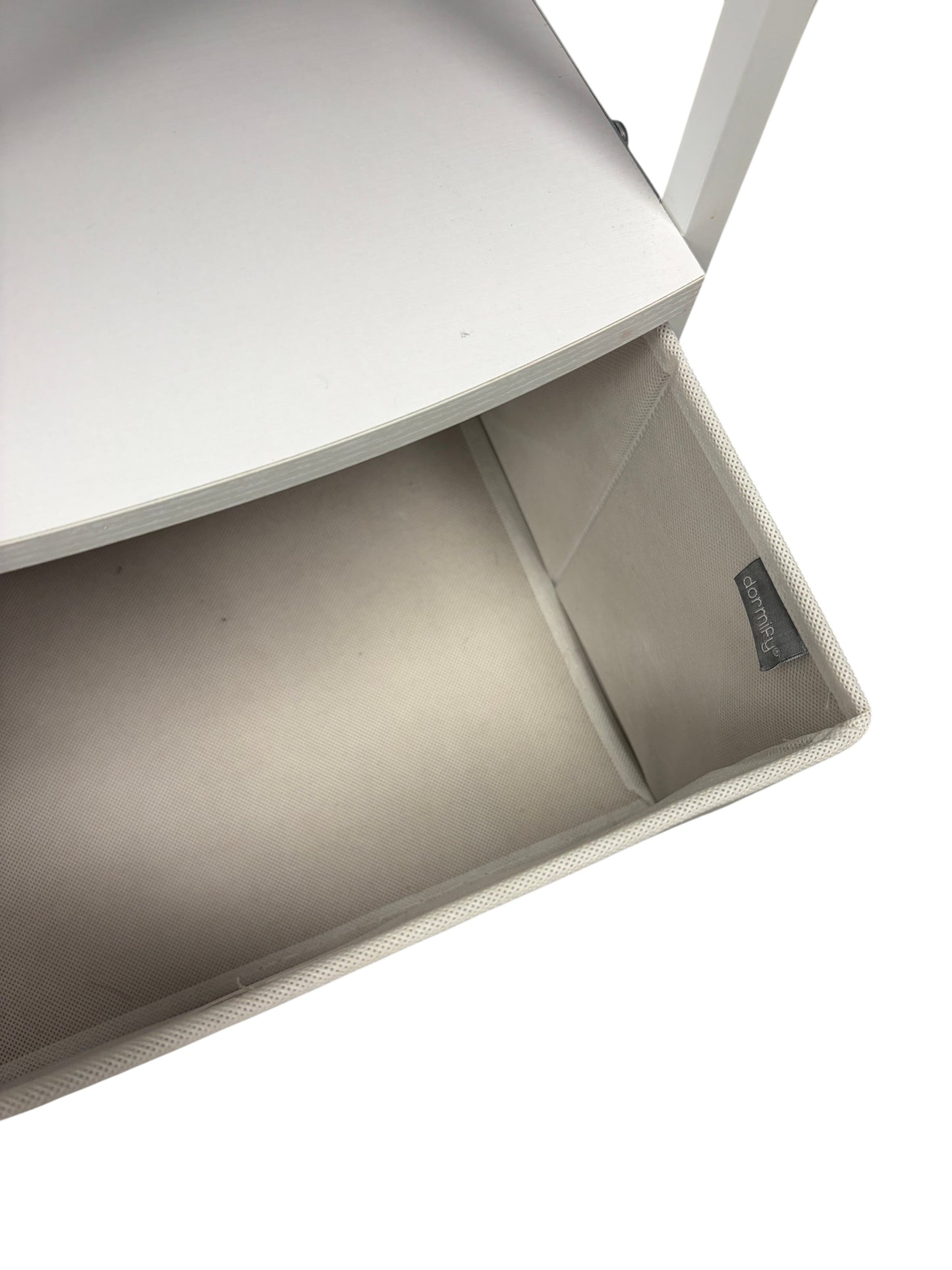 Dormify white nightstand with 3 drawers and power outlets.