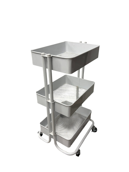 3 tier white metal utility cart.