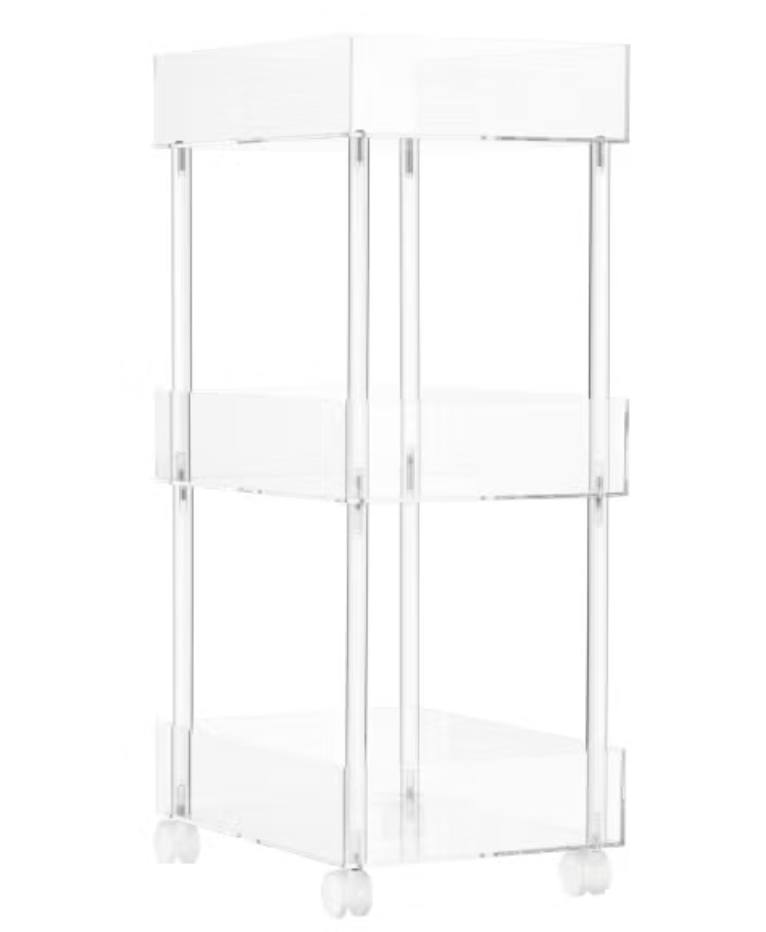 The Container Store clear 3 tier rolling cart.