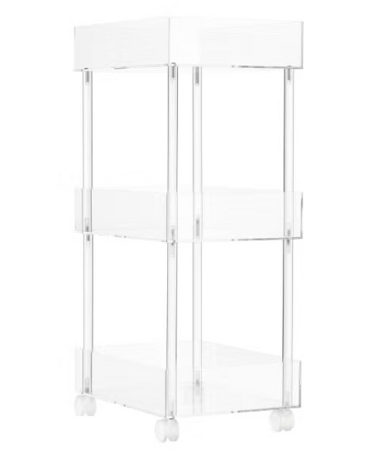 The Container Store clear 3 tier rolling cart.