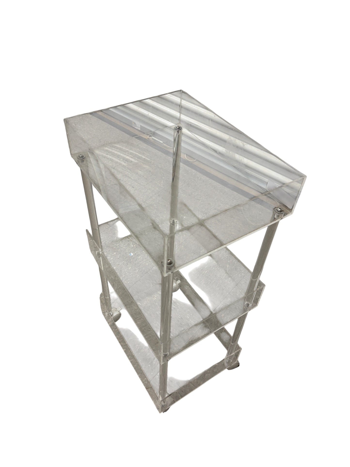 The Container Store clear 3 tier rolling cart.