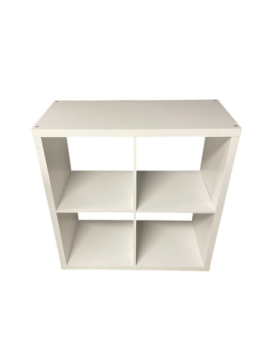 IKEA white storage shelving unit.