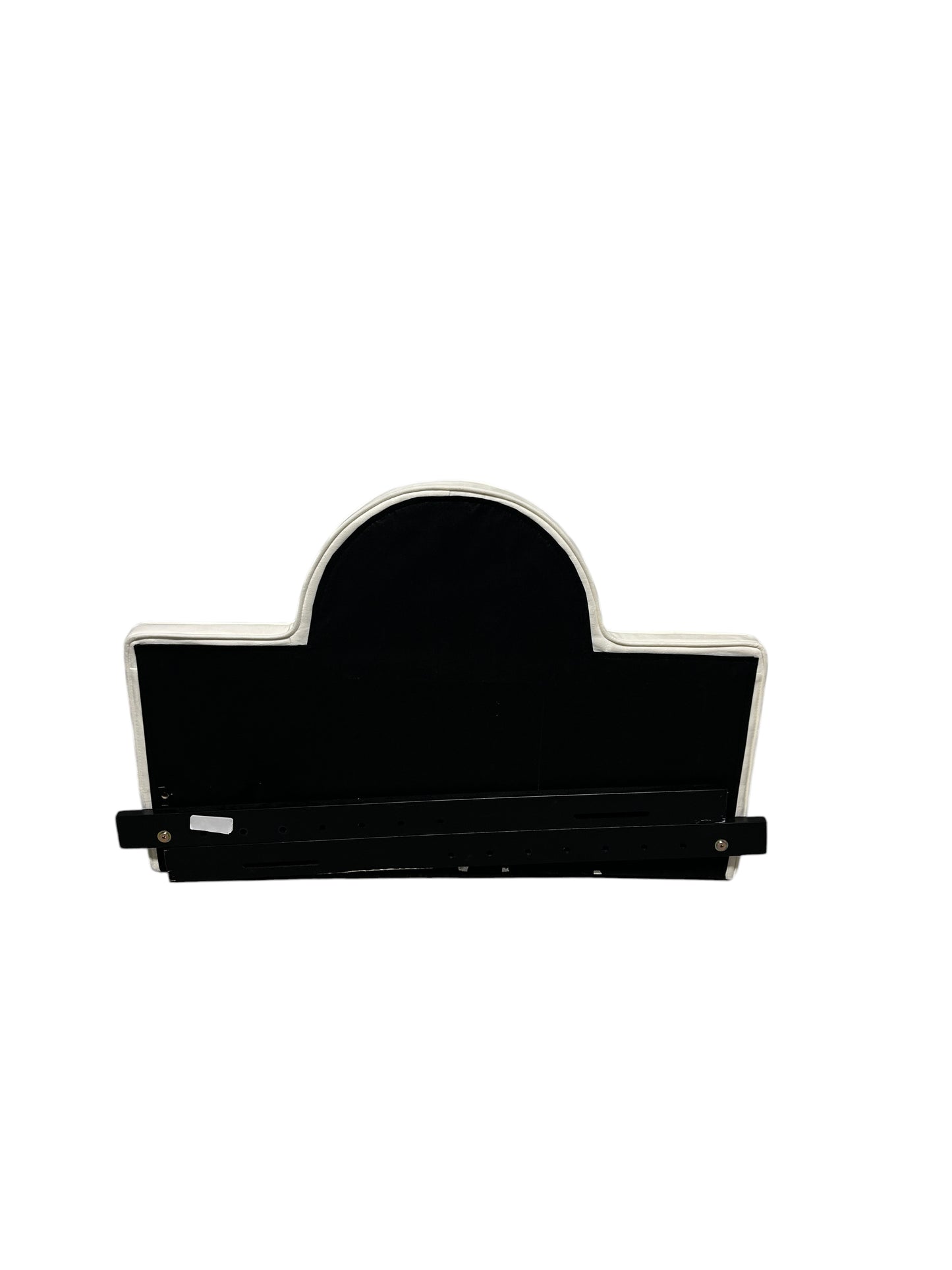 White velvet twin headboard with black legs.