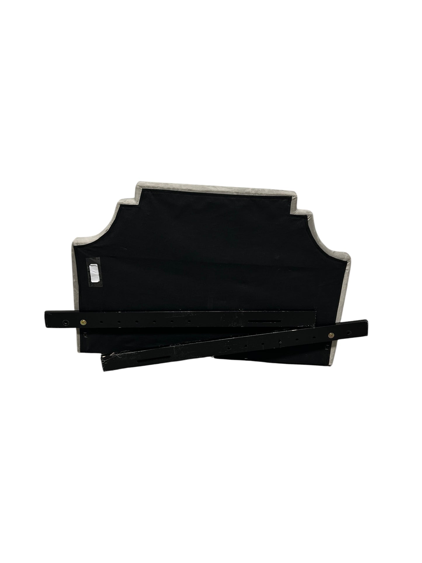 Gray velvet twin headboard with black legs.