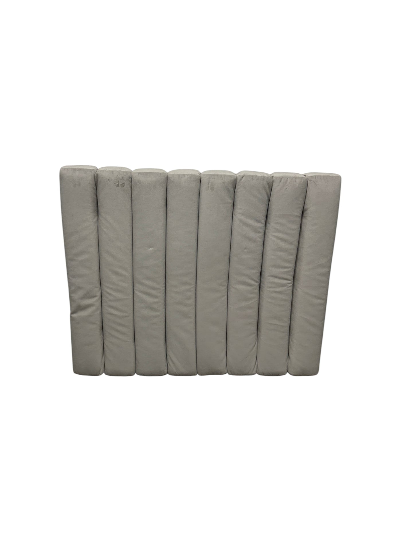Gray velvet twin headboard with charging port.