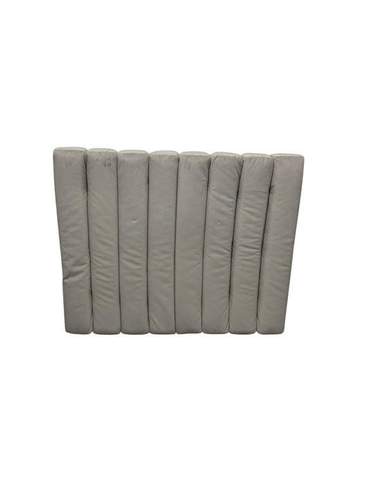 Gray velvet twin headboard with charging port.