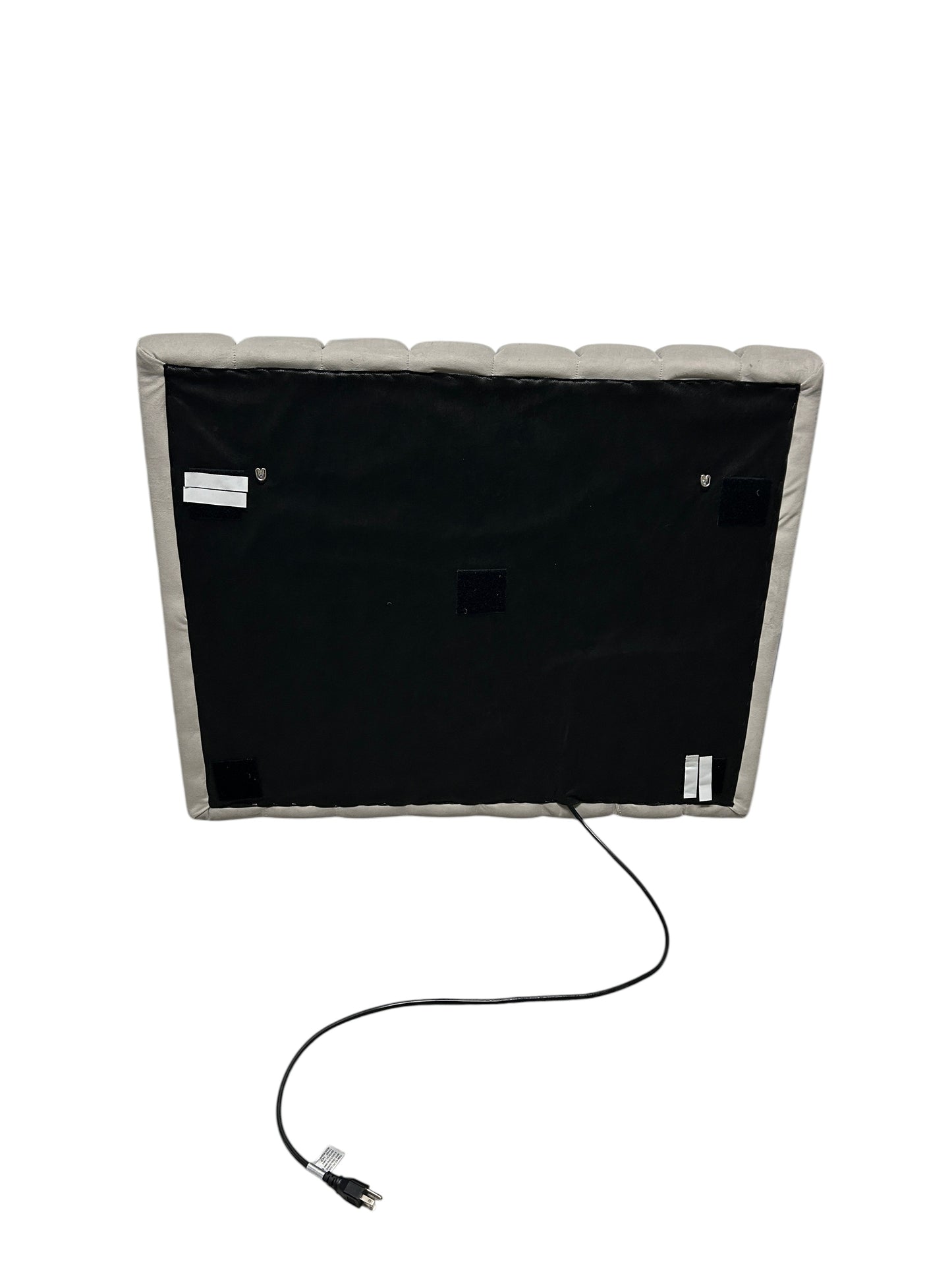 Gray velvet twin headboard with charging port.