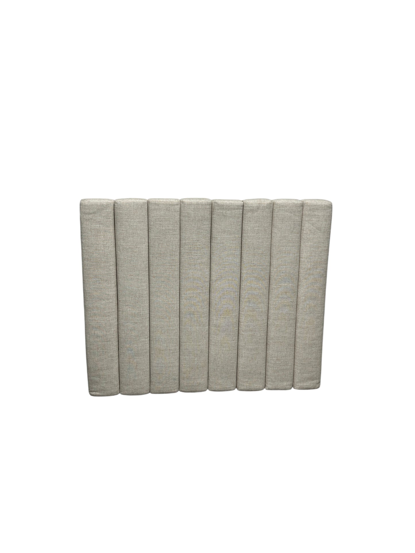 Beige yarn twin headboard.