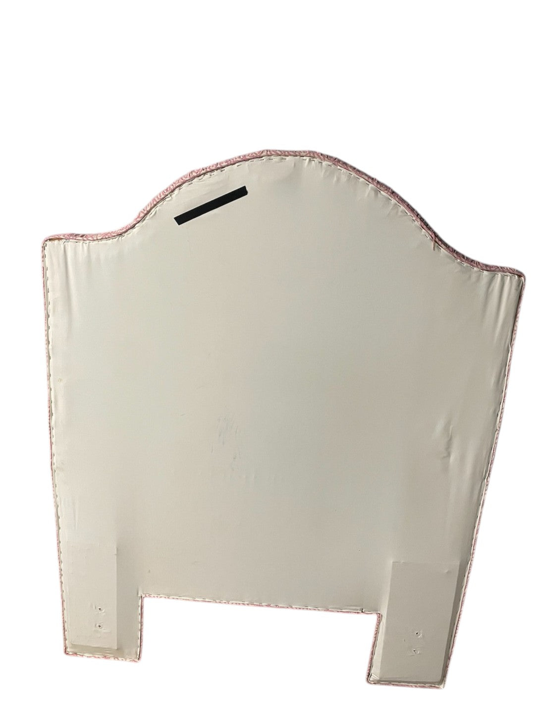 Custom-built pink and white patterned twin headboard.