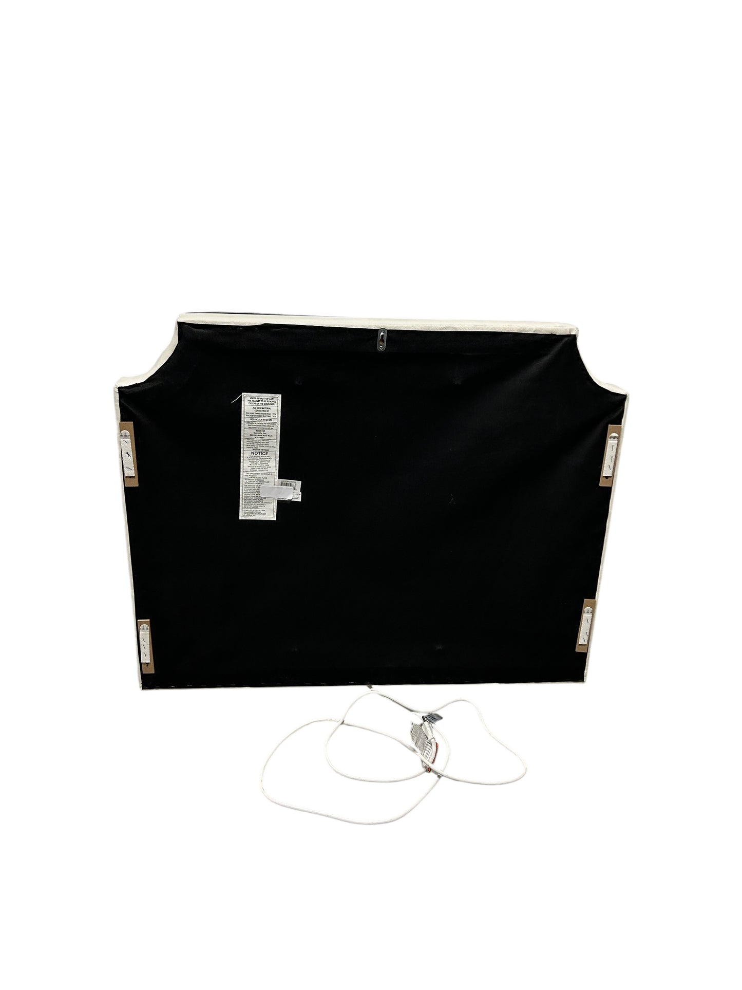 Dormify white twin headboard with black piping and a charging outlet.