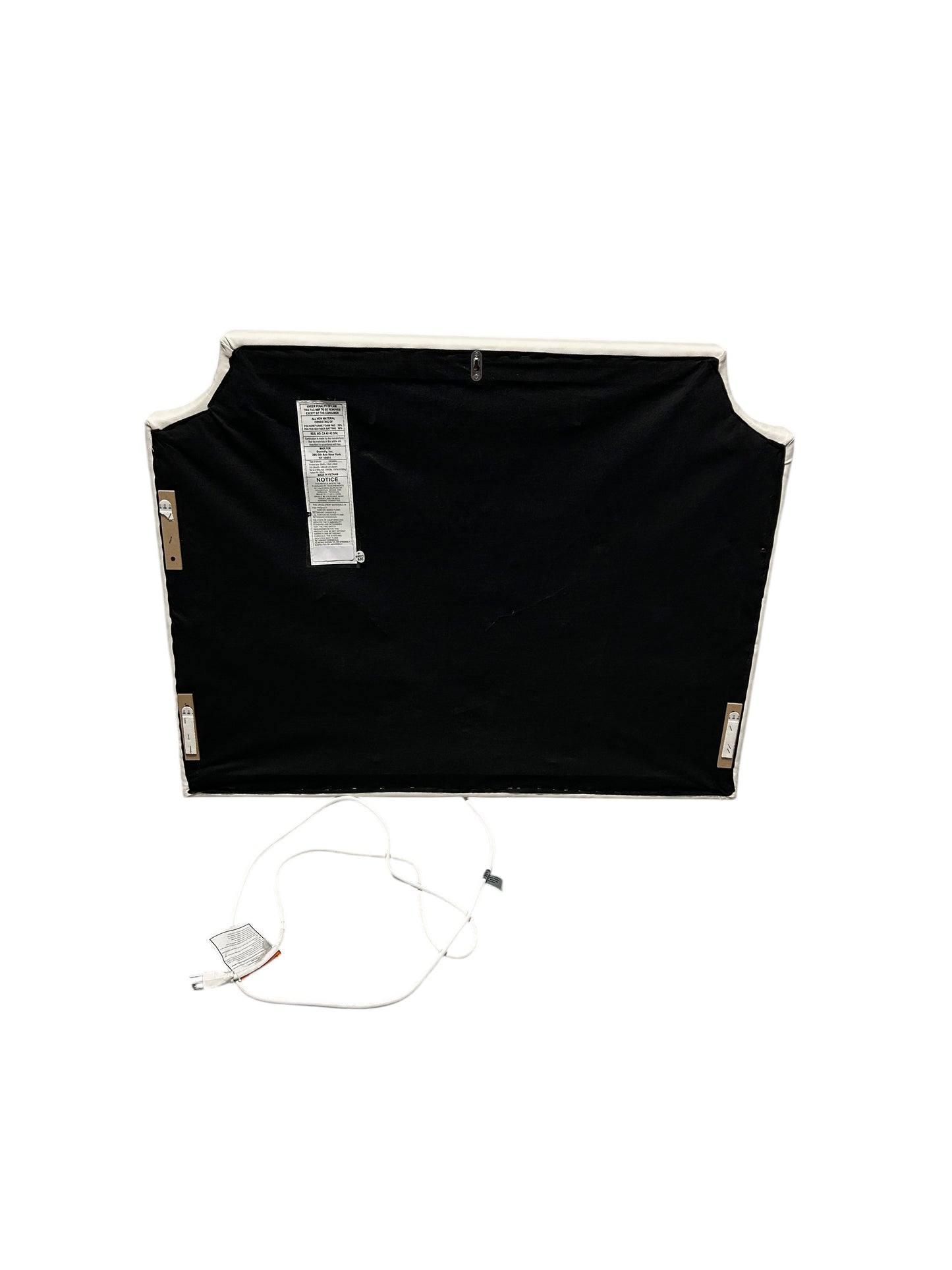 Dormify white twin headboard with silver buttons and a charging outlet.