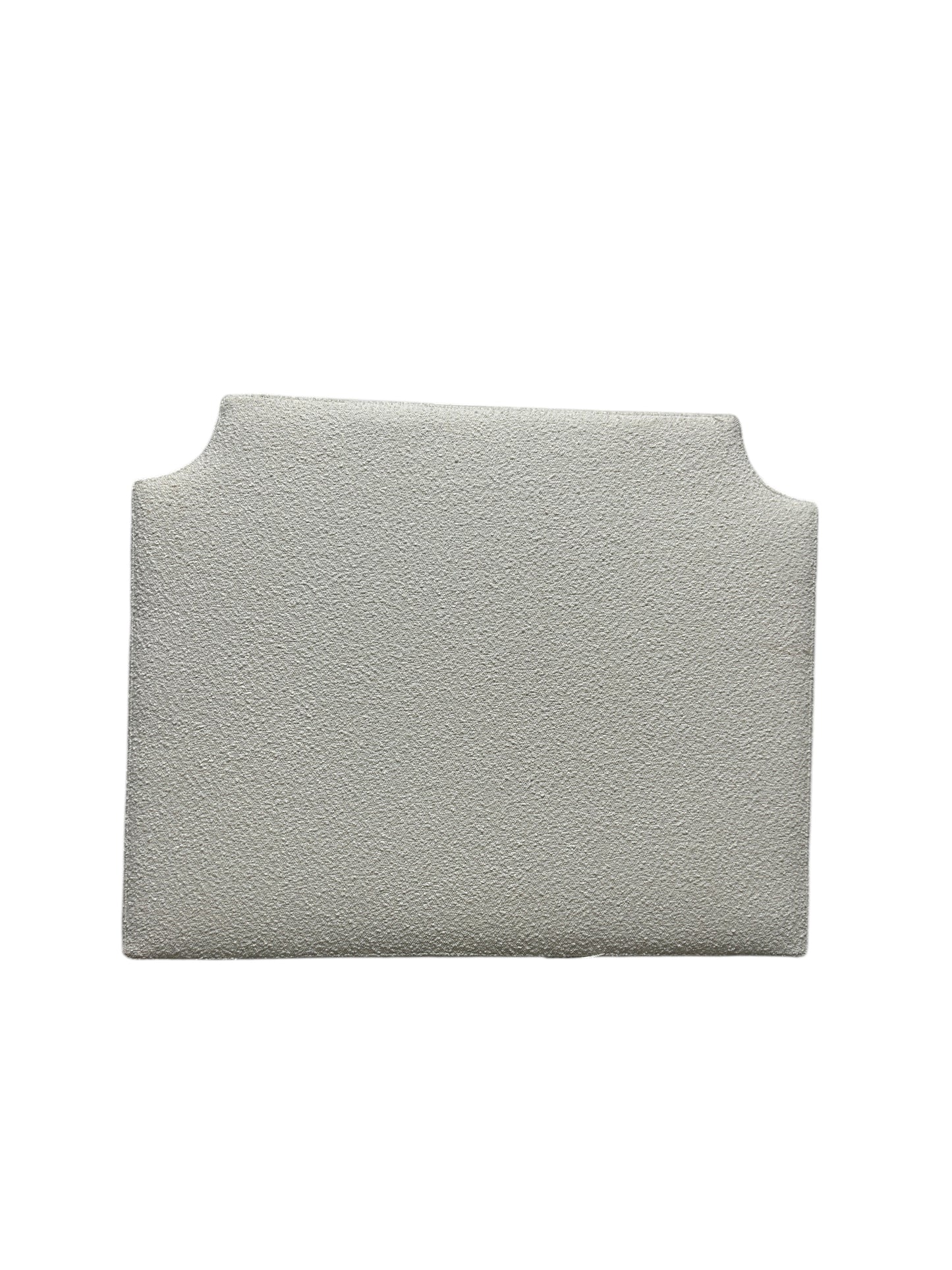 Dormify white twin headboard with bouclé fabric and a charging outlet.