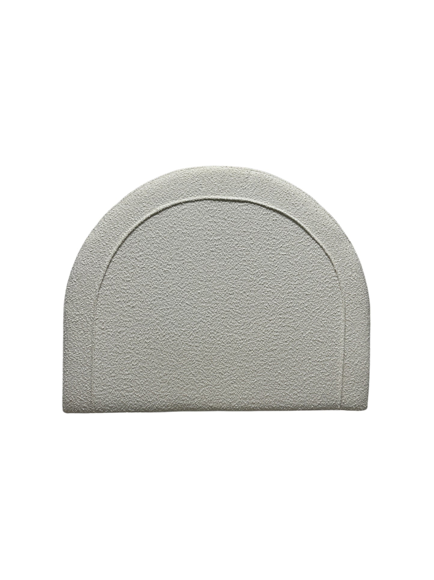 Dormify white twin headboard with bouclé fabric and a charging outlet.