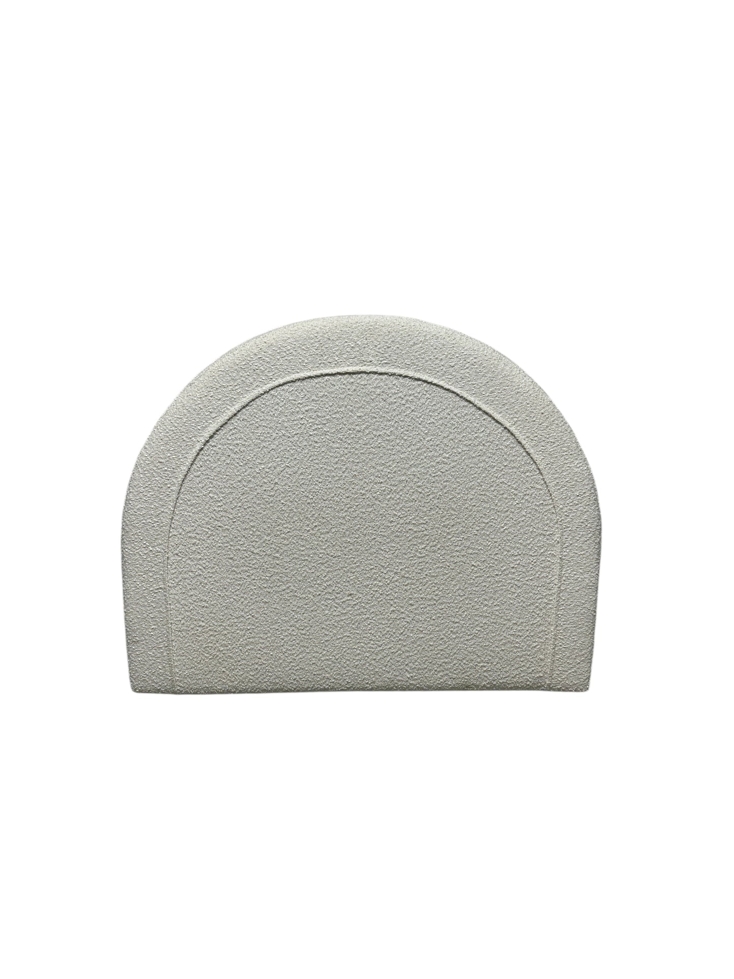 Dormify white twin headboard with bouclé fabric and a charging outlet.