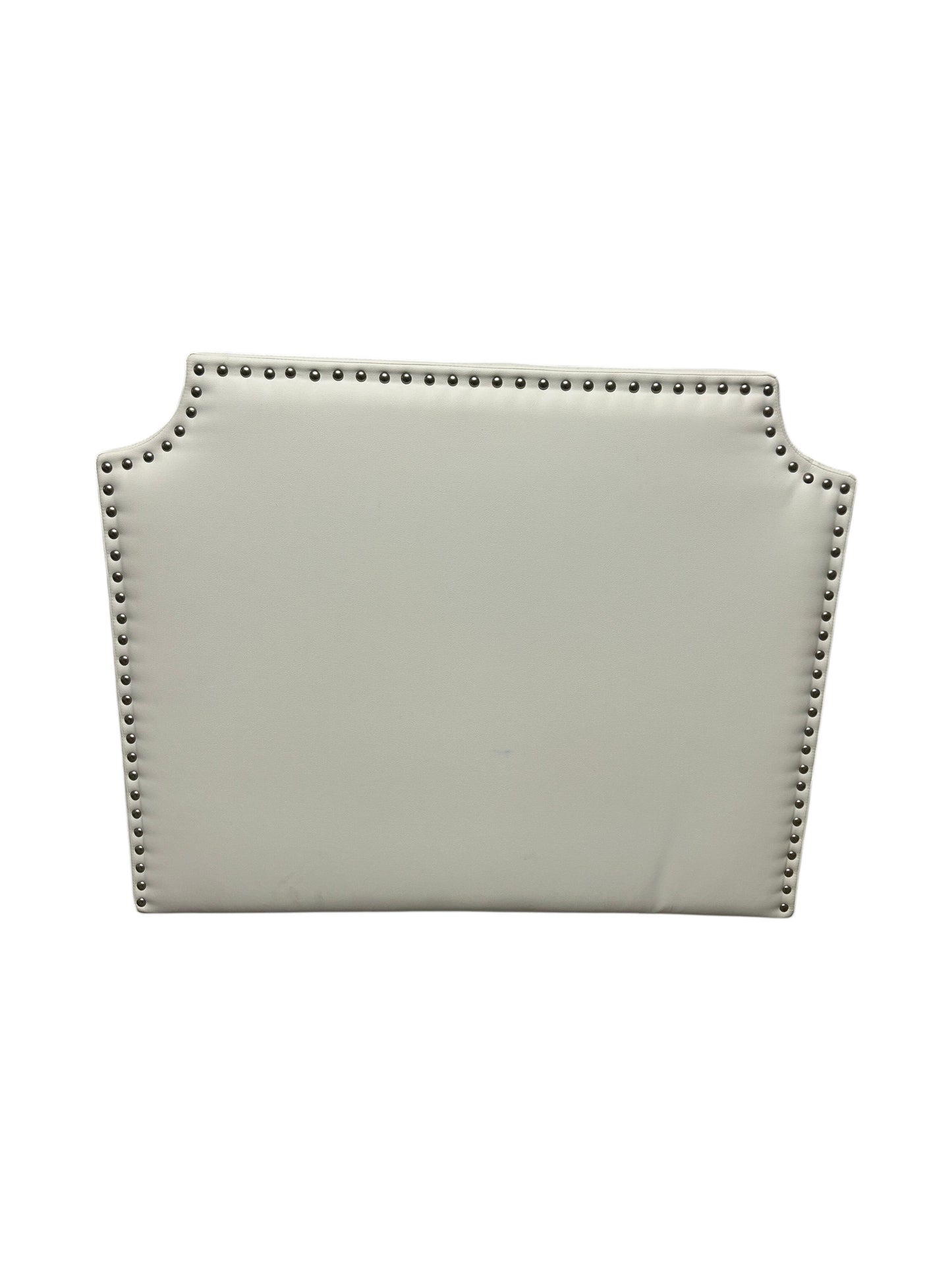 White twin headboard with silver buttons and a charging outlet.