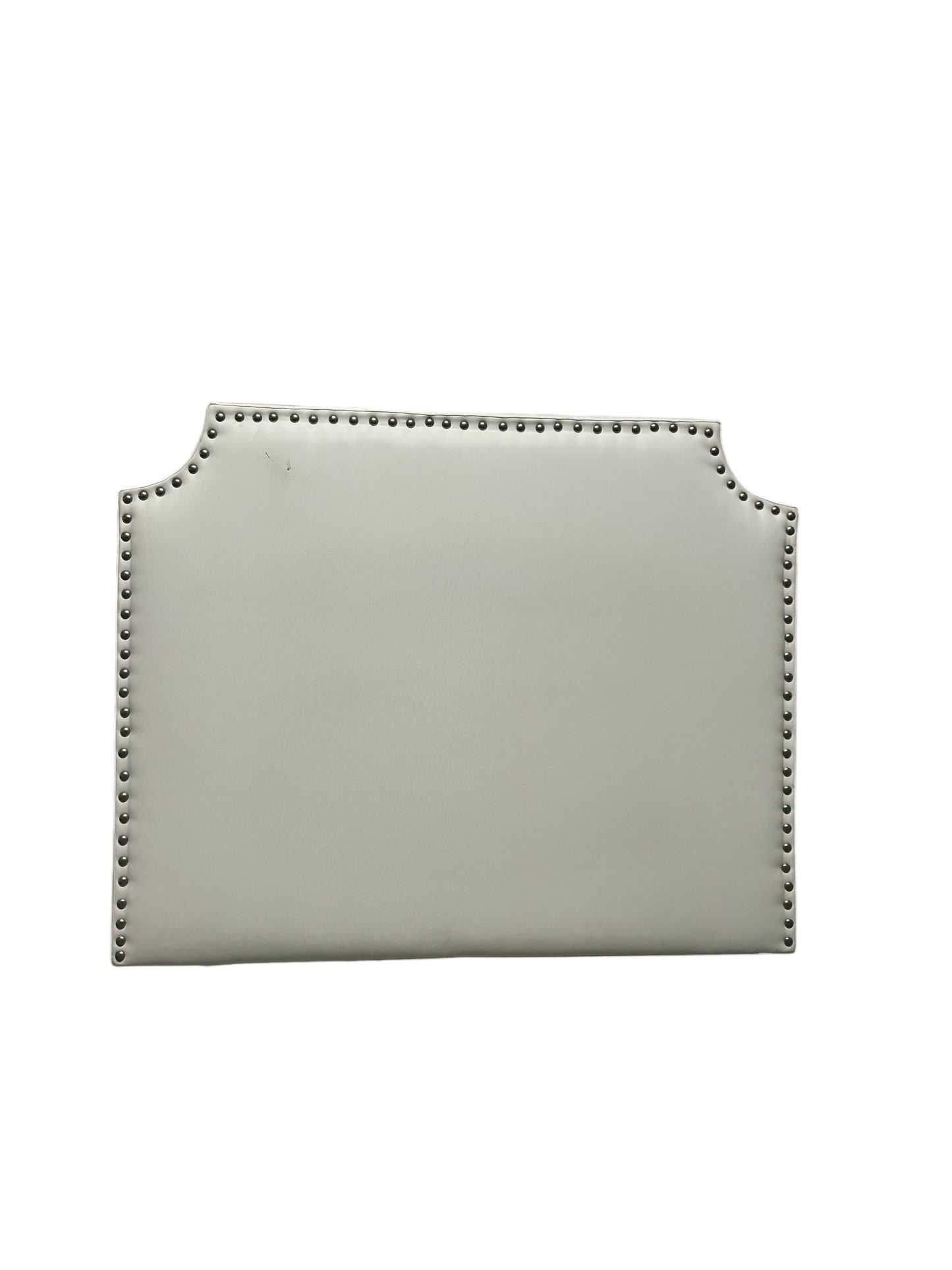 White twin headboard with silver buttons and a charging outlet.