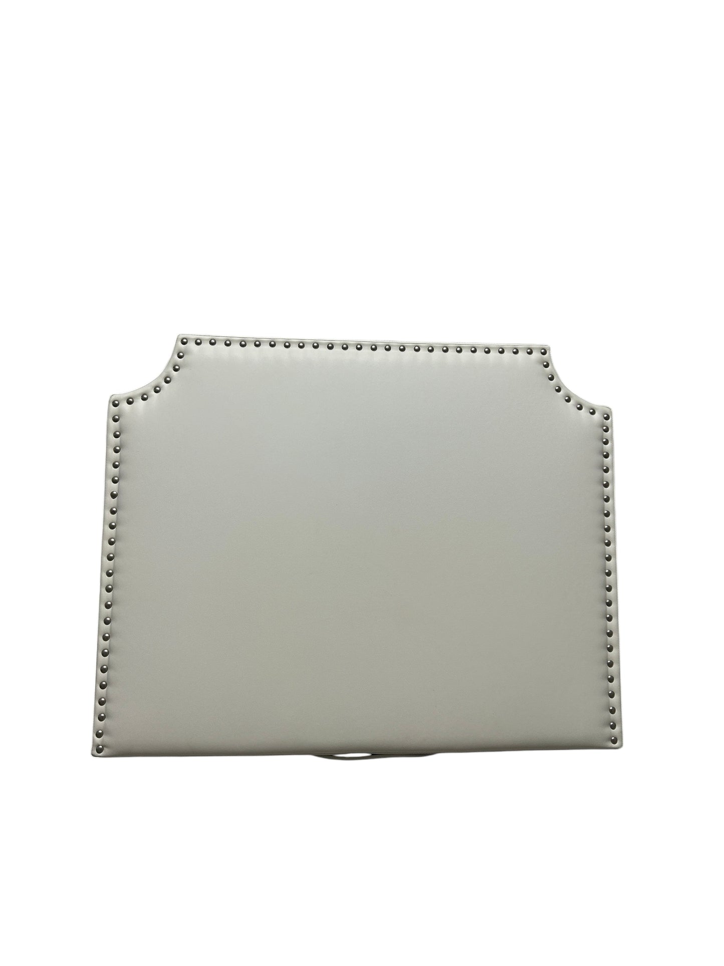 White twin headboard with silver buttons and a charging outlet.