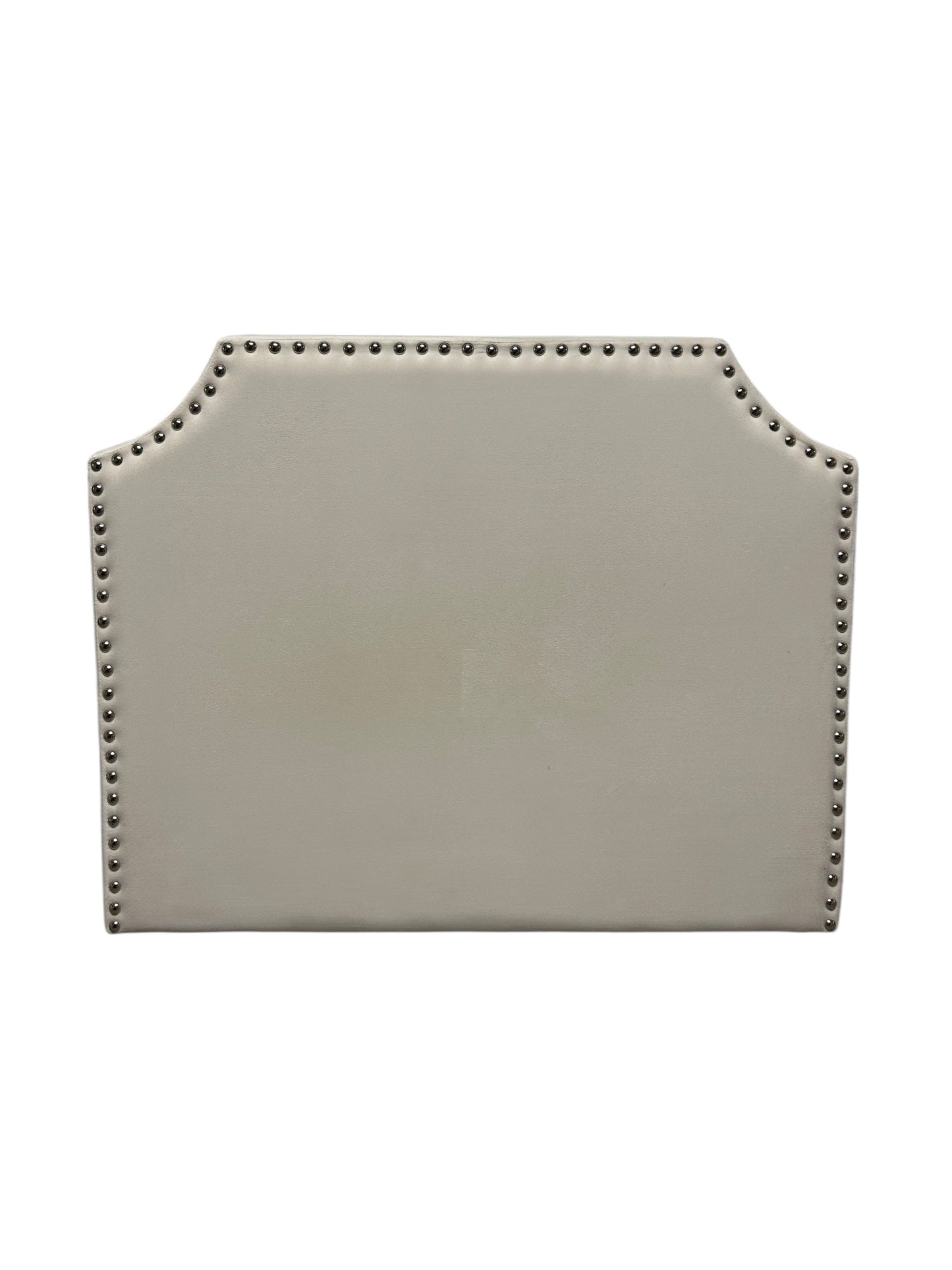 Cream velvet twin headboard with silver buttons.
