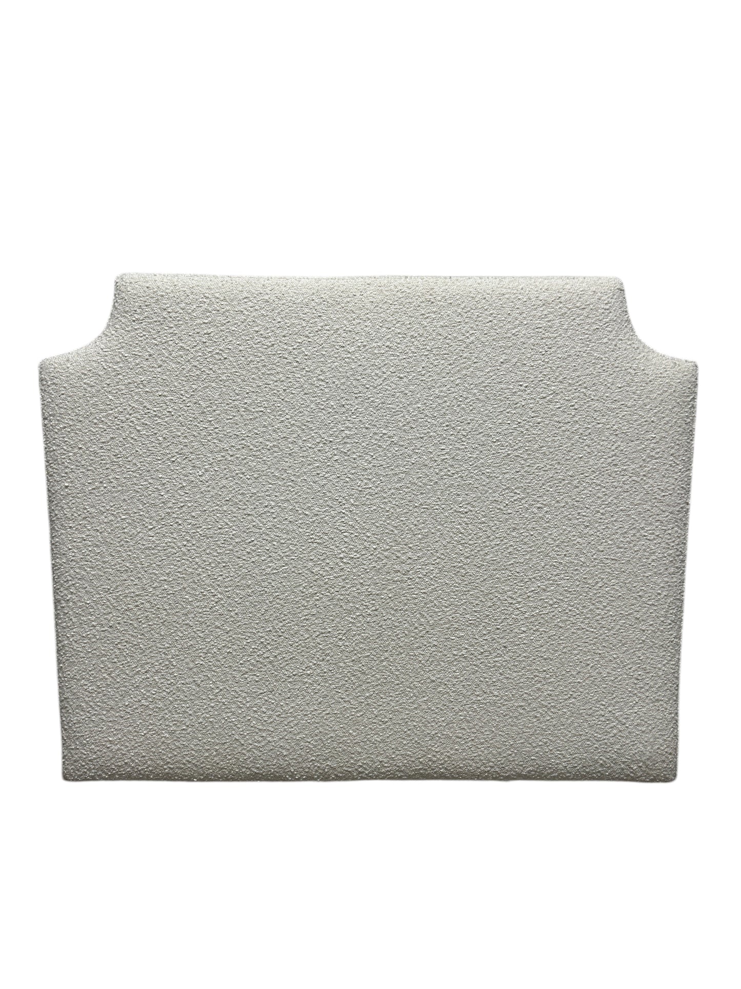 White twin headboard with bouclé fabric and a charging outlet.