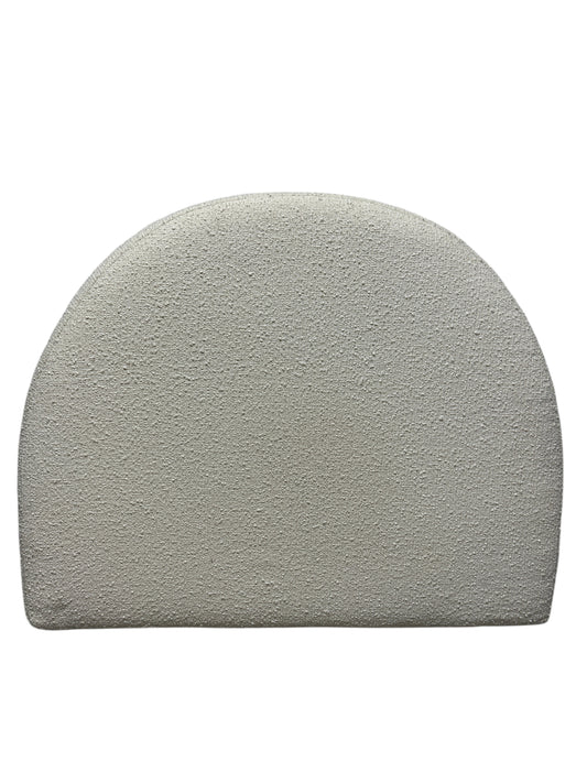 White twin headboard with bouclé fabric and a charging outlet.