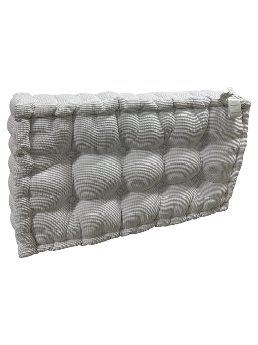 DormCo gray ultra thick ruffed college headboard.