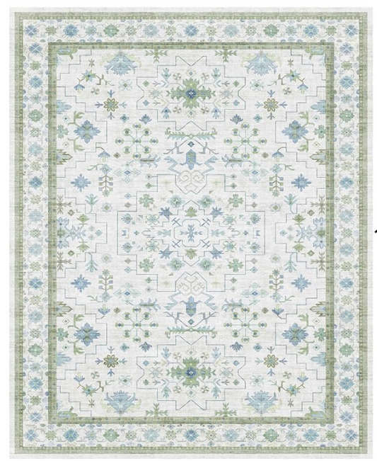 8x10 blue and green washable rug.