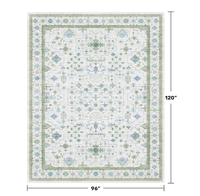 8x10 blue and green washable rug.