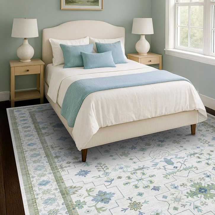 8x10 blue and green washable rug.