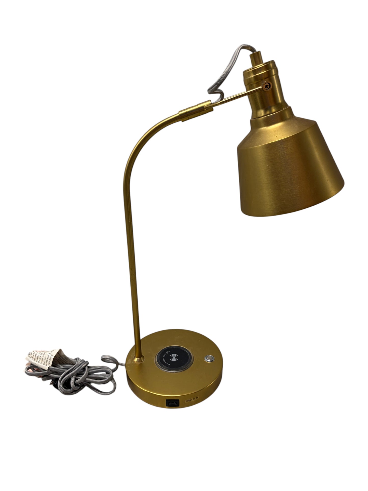 Pottery Barn Teen gold desk lamp with wireless charger.