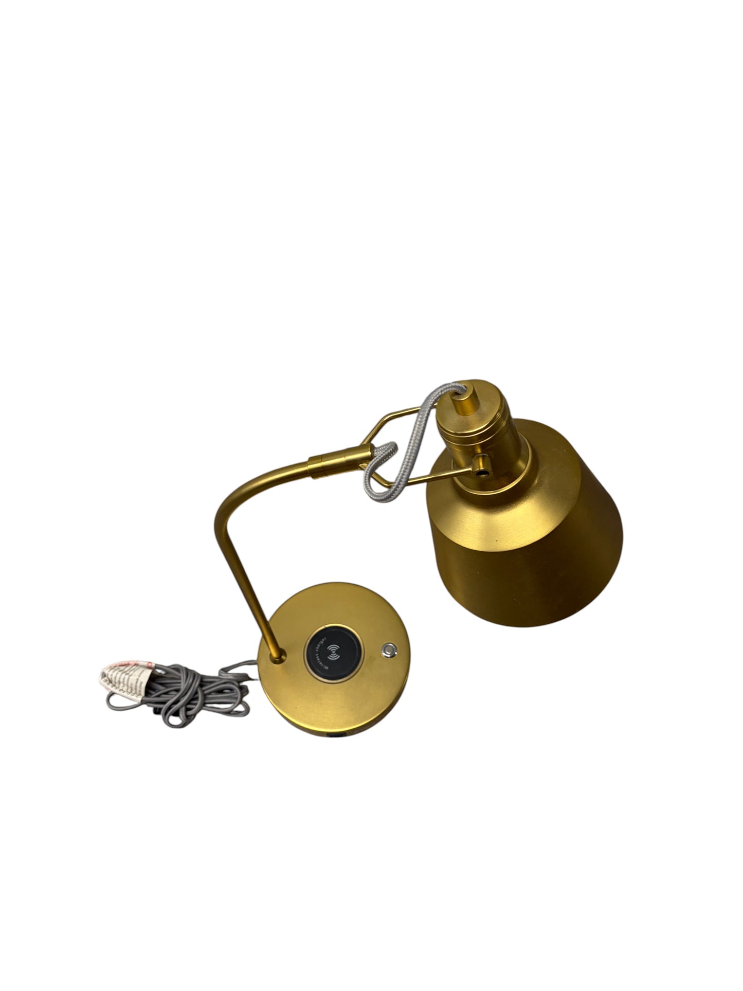 Pottery Barn Teen gold desk lamp with wireless charger.