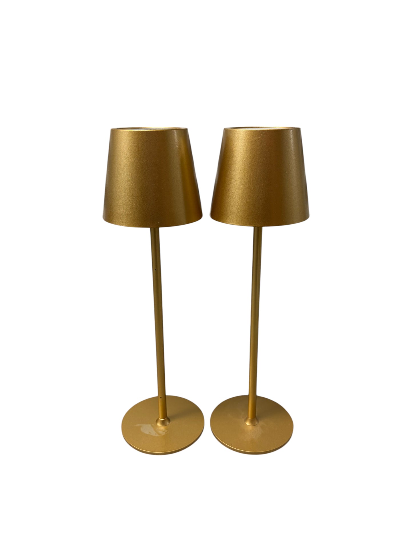 Pair of 2 cordless gold table lamps.
