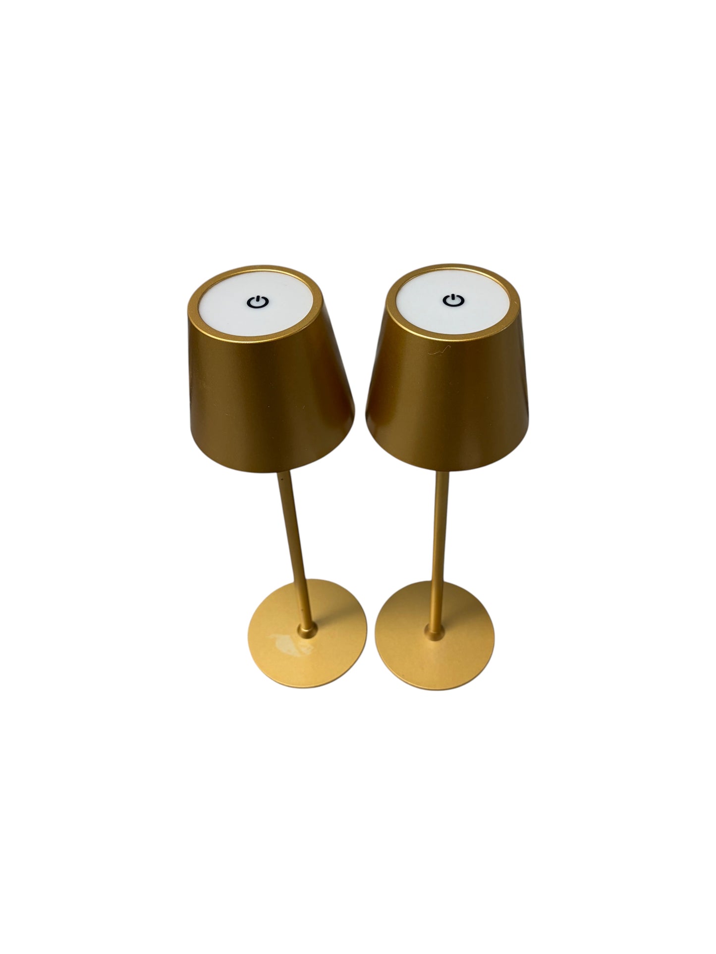 Pair of 2 cordless gold table lamps.