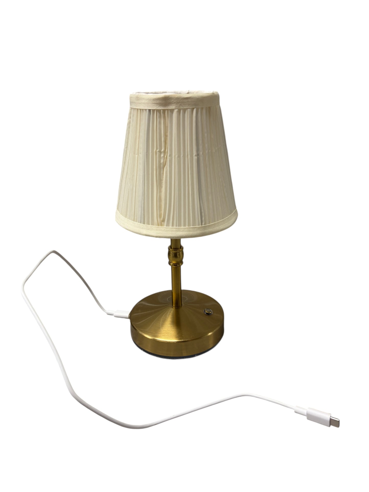 Gold rechargeable cordless lamp.