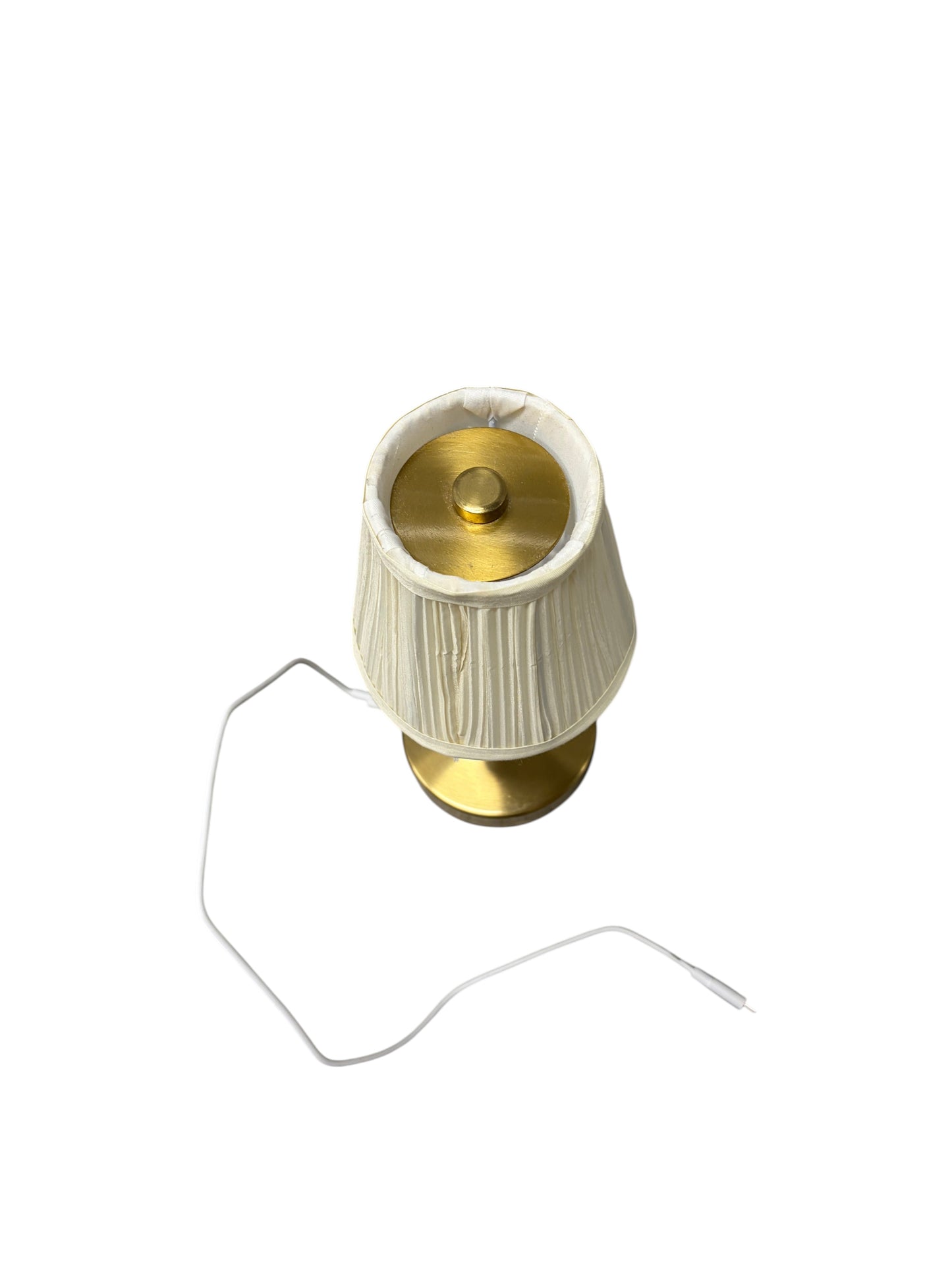 Gold rechargeable cordless lamp.