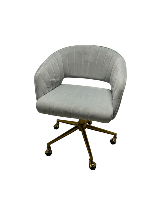 Light gray desk/office chair with a gold base.