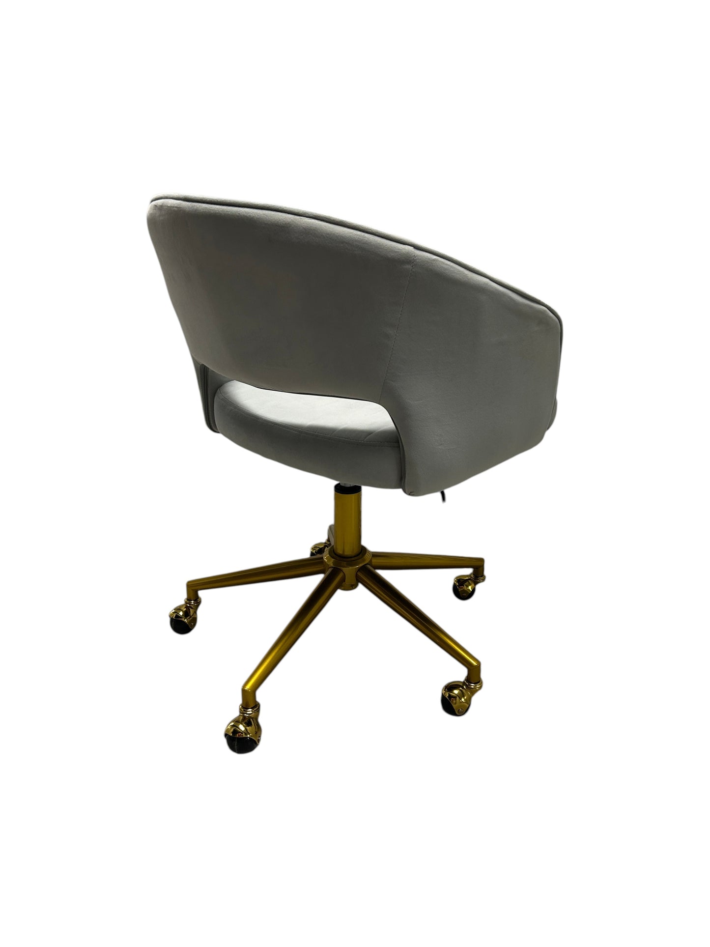 Light gray desk/office chair with a gold base.