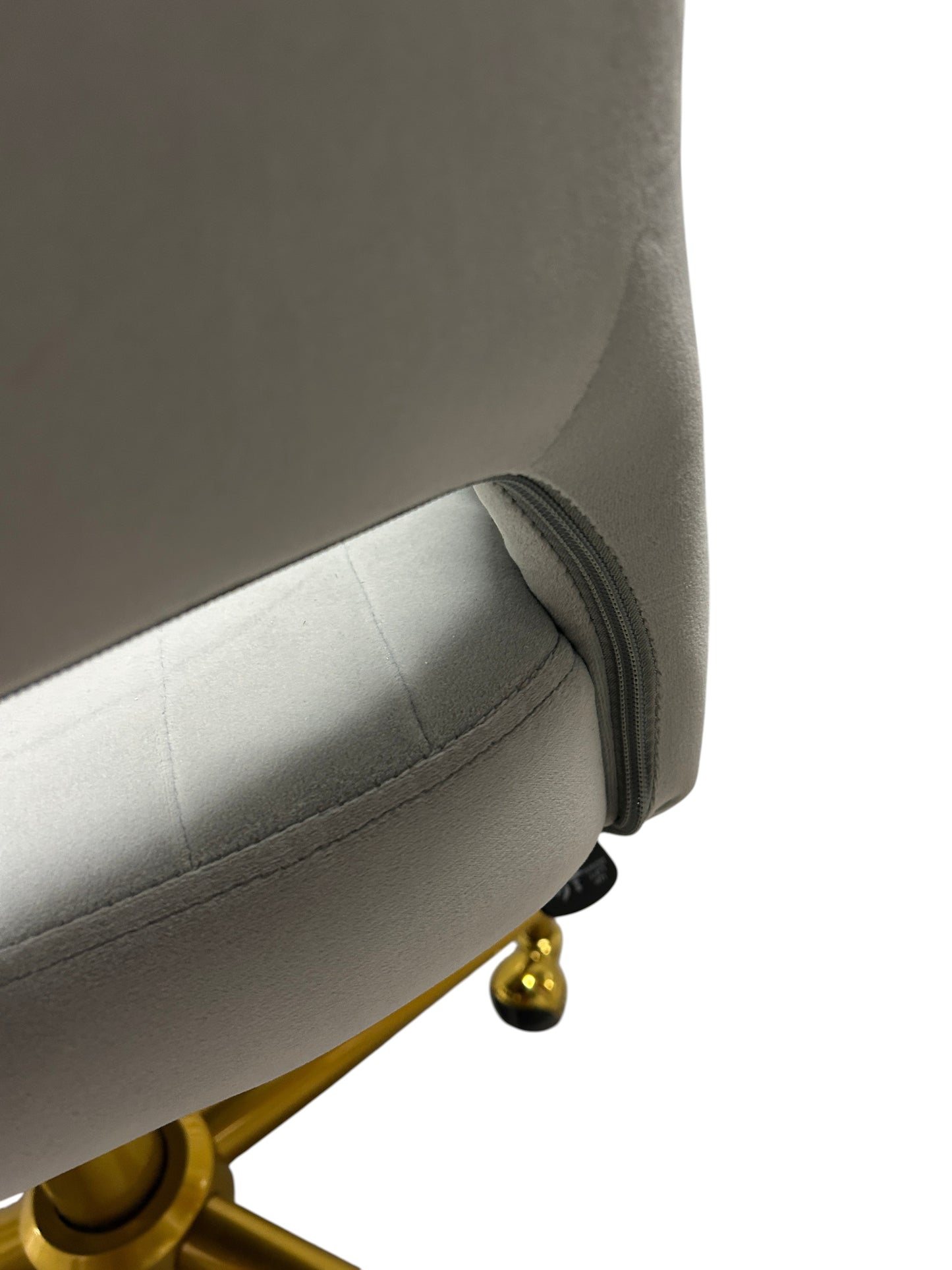 Light gray desk/office chair with a gold base.