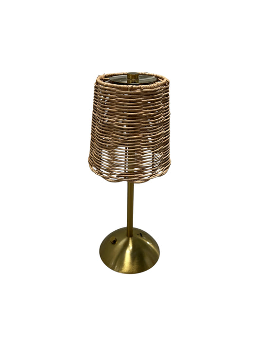 Gold wireless woven table light.
