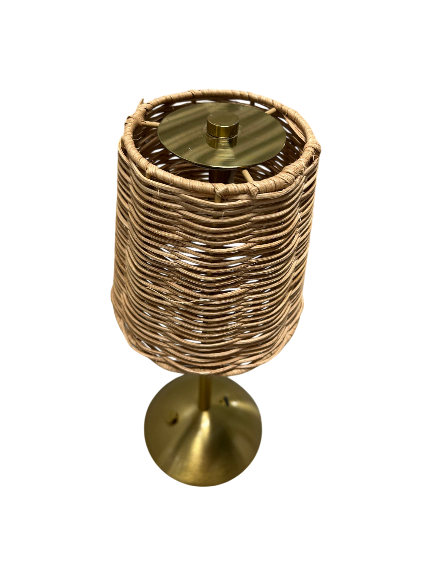 Gold wireless woven table light.