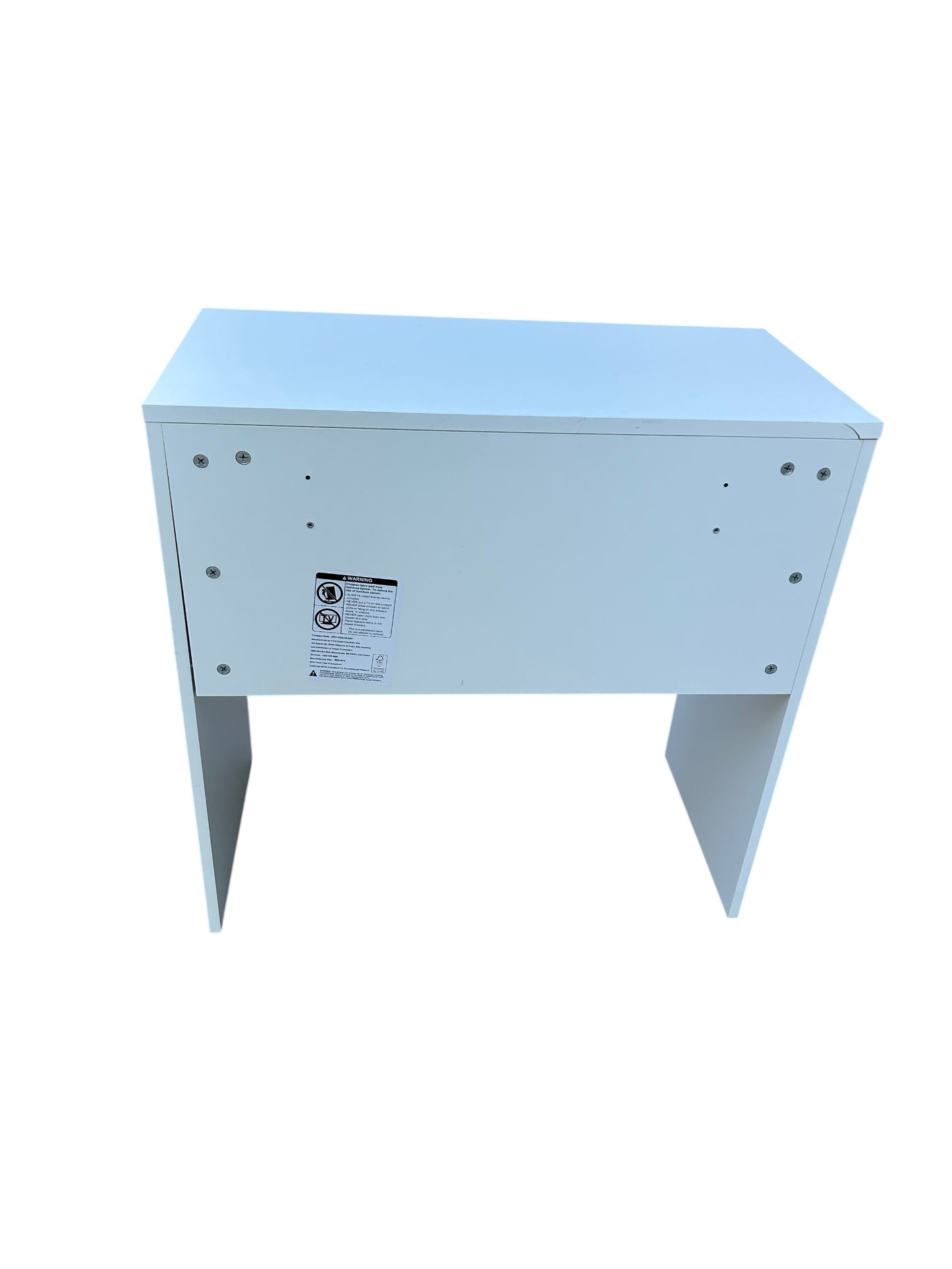 White desk with an under-surface shelf.