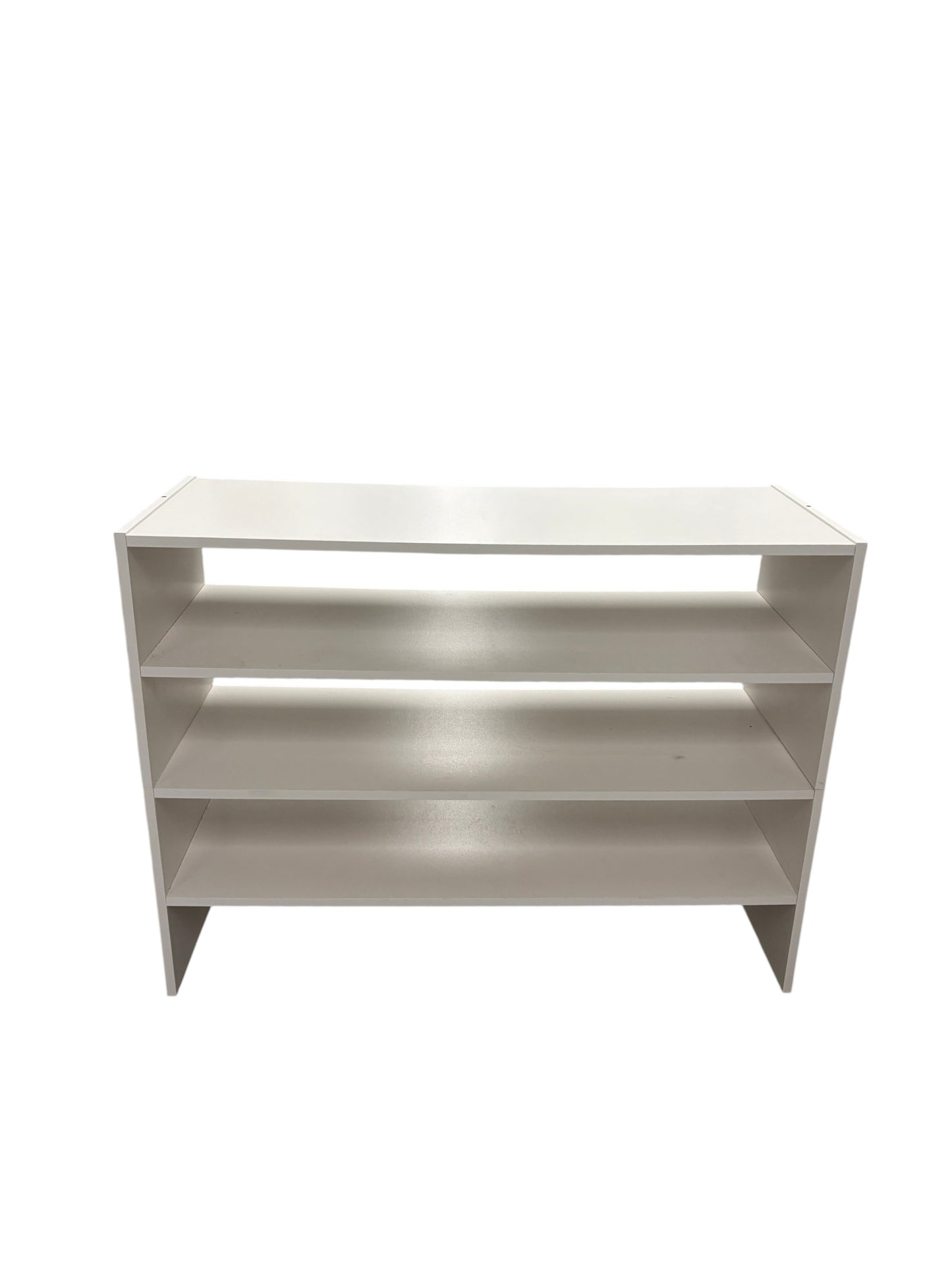 White wooden shoe rack.