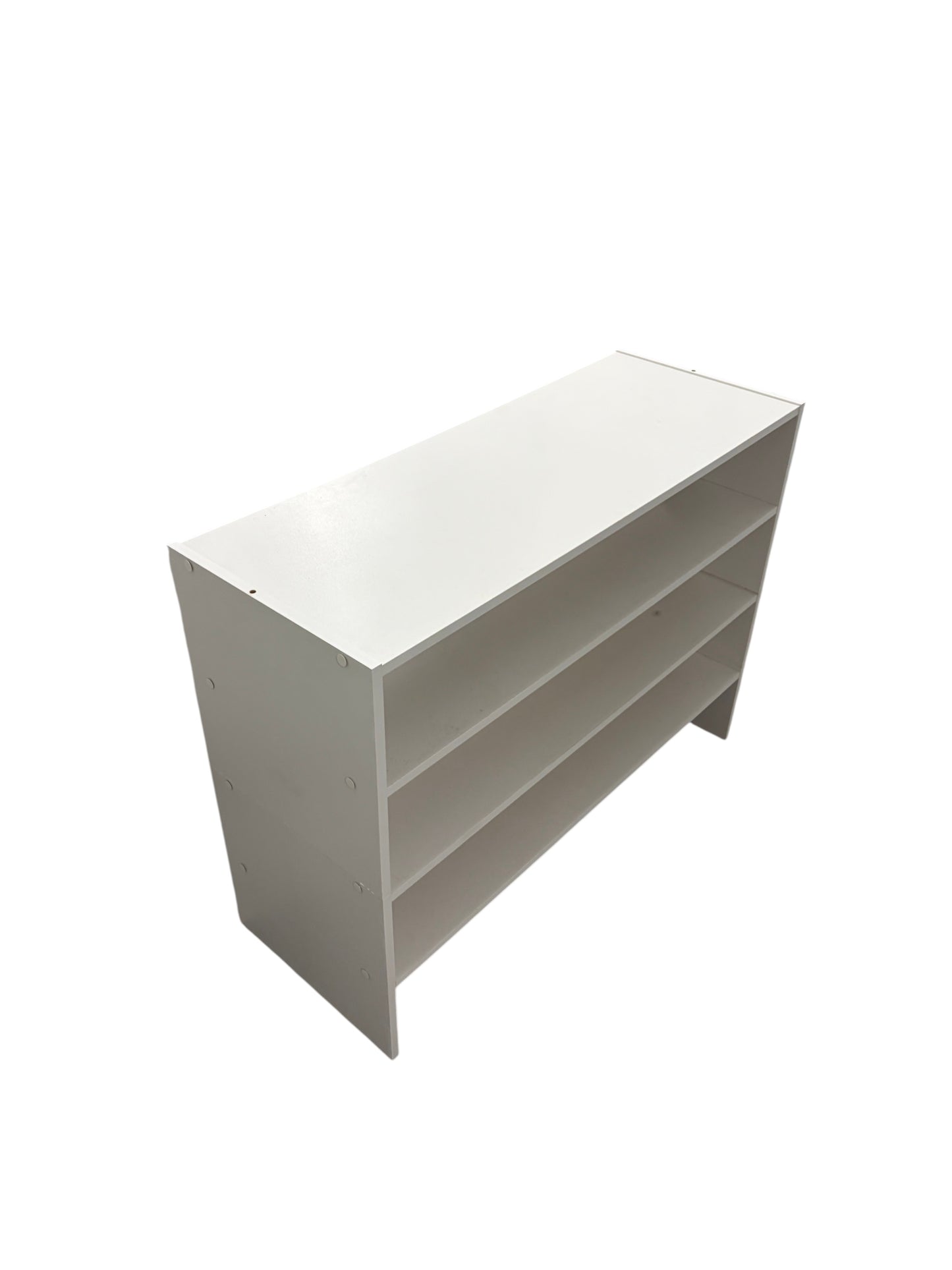 White wooden shoe rack.