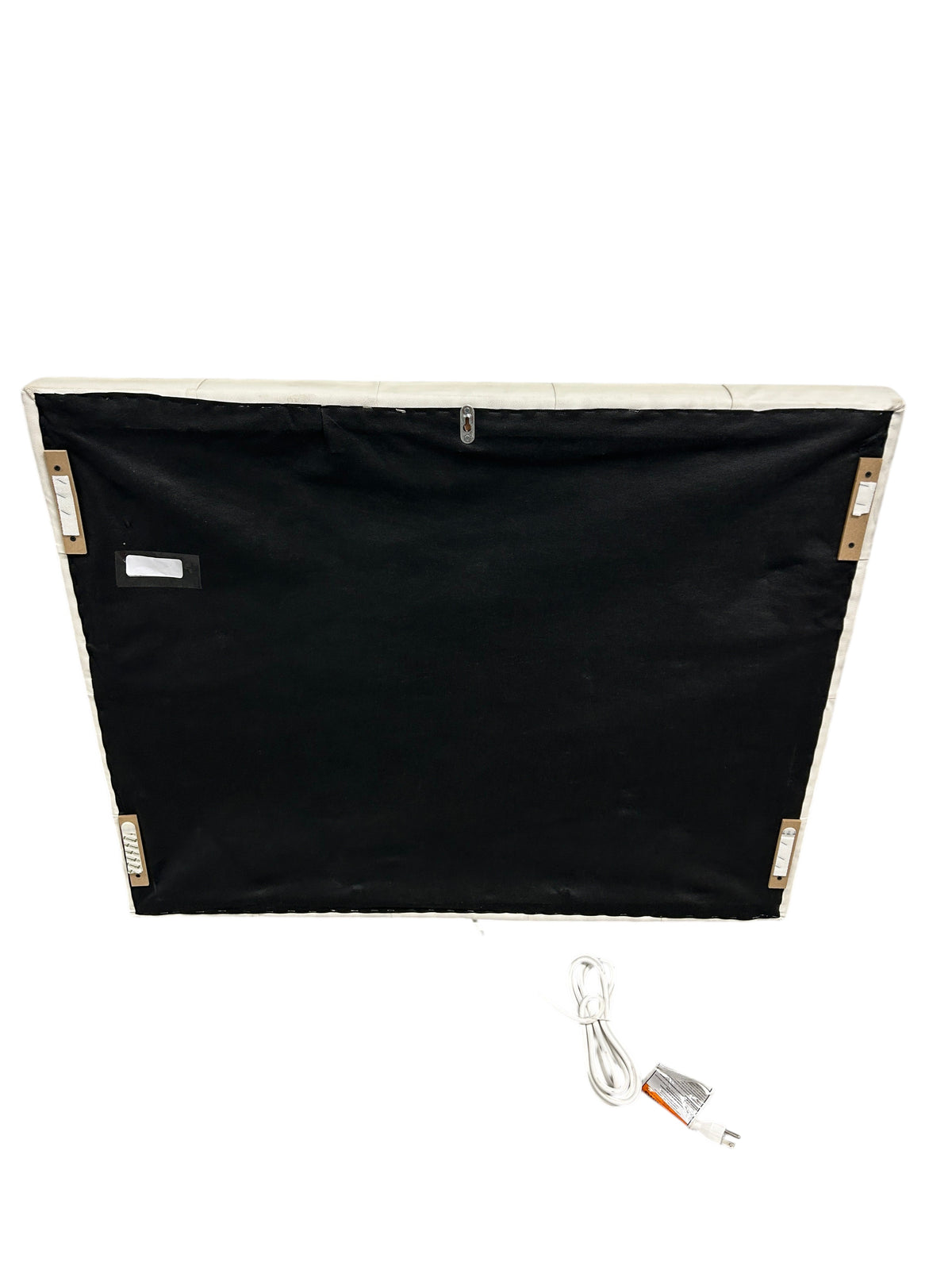 White twin headboard with faux leather and a charging outlet.